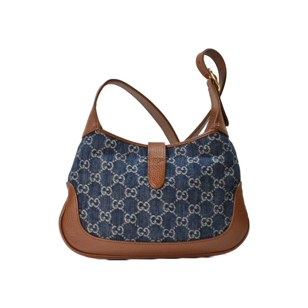 Gucci Jacquard Leather Denim Bag Blue Brown GG Crossbody Jackie Shoulder